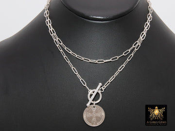 Coin Necklace, 925 Sterling Silver Oval Chain - A Girls Gems
